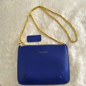 Ted Baker Cobalt Blue Leather Crossbody Pouchette with Gold-Tone Hardware